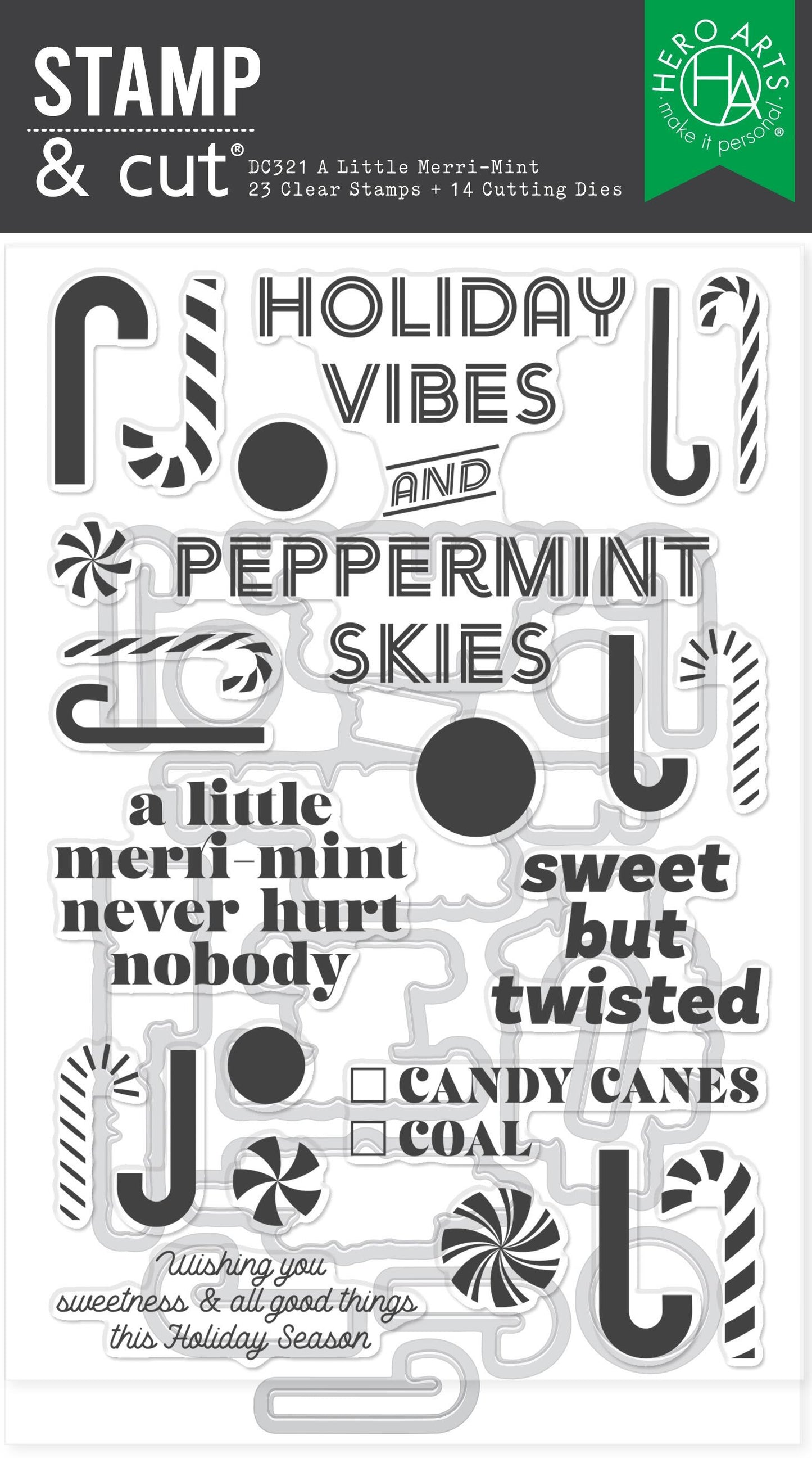 Hero Arts A Little Merri-Mint Stamp & Cut Set from the Candy Cane Season Collection
