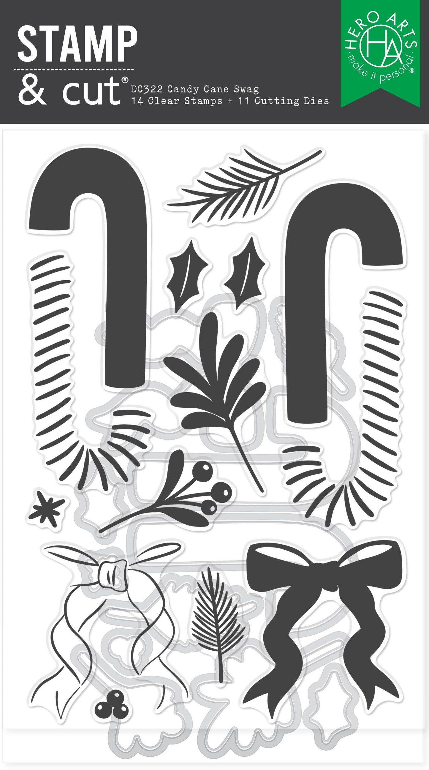 Hero Arts Candy Cane Swag Stamp & Cut Set from the Candy Cane Season Collection