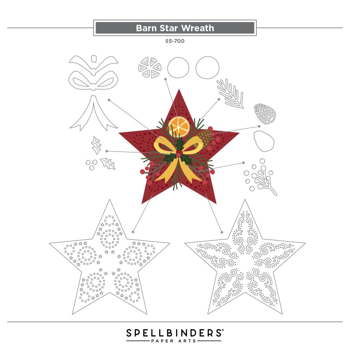 Spellbinders Barn Star Wreath Etched Dies from the Country Christmas Collection by Annie Williams