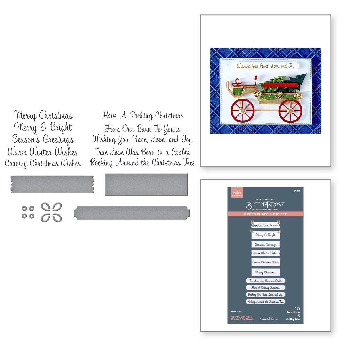 Spellbinders Country Christmas Banner & Sentiments Press Plate & Die Set from the Country Christmas Collection by Annie Williams
