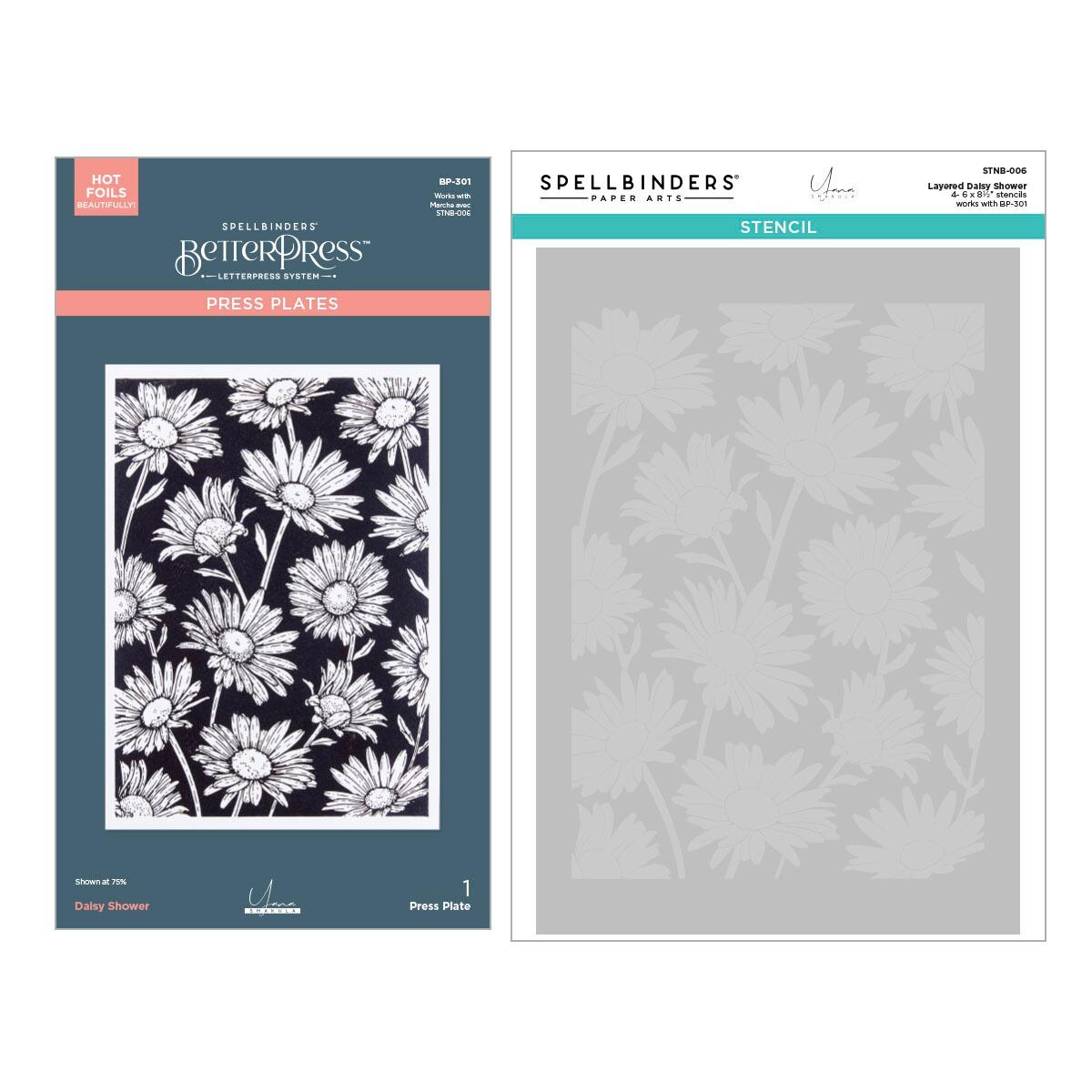 Spellbinders Daisy Shower BetterPress and Stencil Bundle from the Yana's Daisies Collection by Yana Smakula