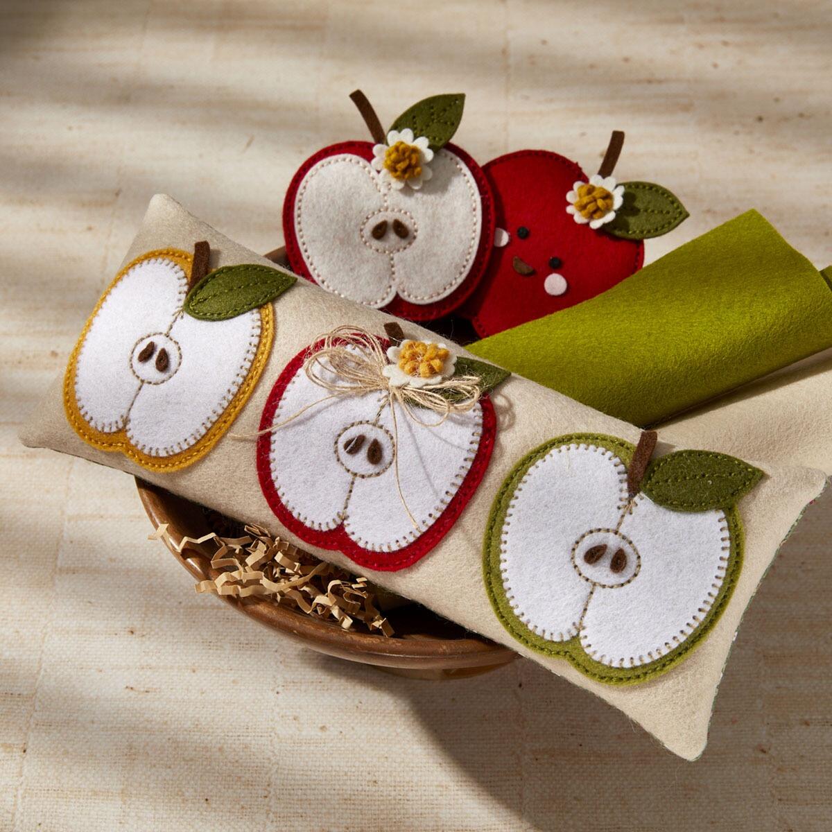 Finished Project with Spellbinders Felt Cheeky Apple Etched Dies from the Summer Felt Stitch & Create Collection by Nichol Spohr