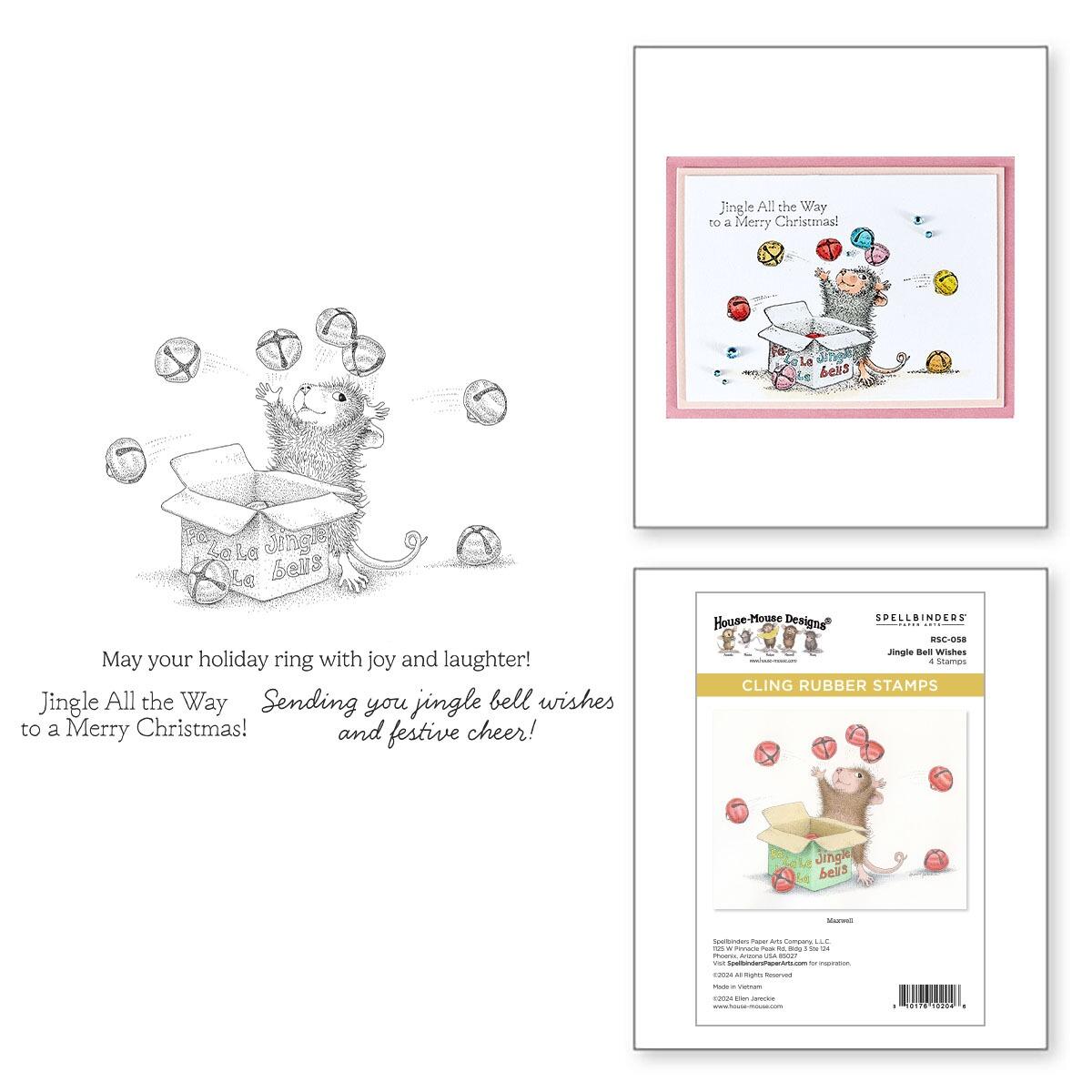 Spellbinders Jingle Bell Wishes Cling Rubber Stamp Set from the House-Mouse Tree-mendous Christmas Collection