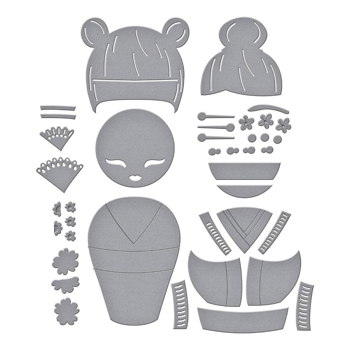 Spellbinders Kokeshi Dolls Etched Dies from the Spring in Kyoto Collection by Alex Syberia Designs