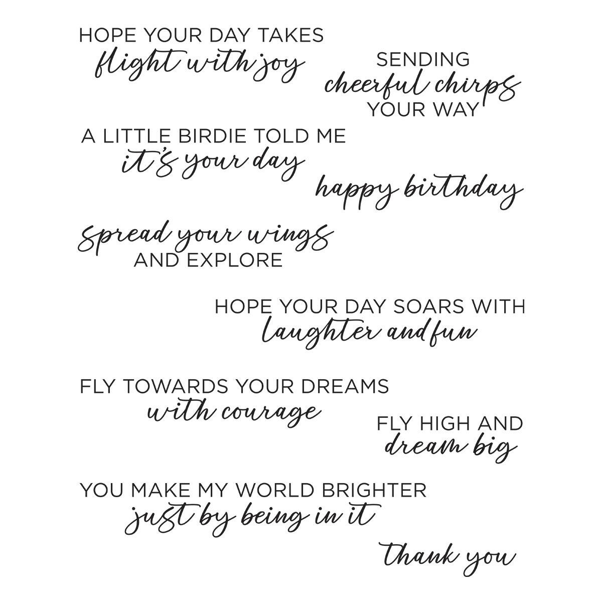 Spellbinders Spread Your Wings Sentiments Clear Stamp Set from the Cheerful Chirps Collection
