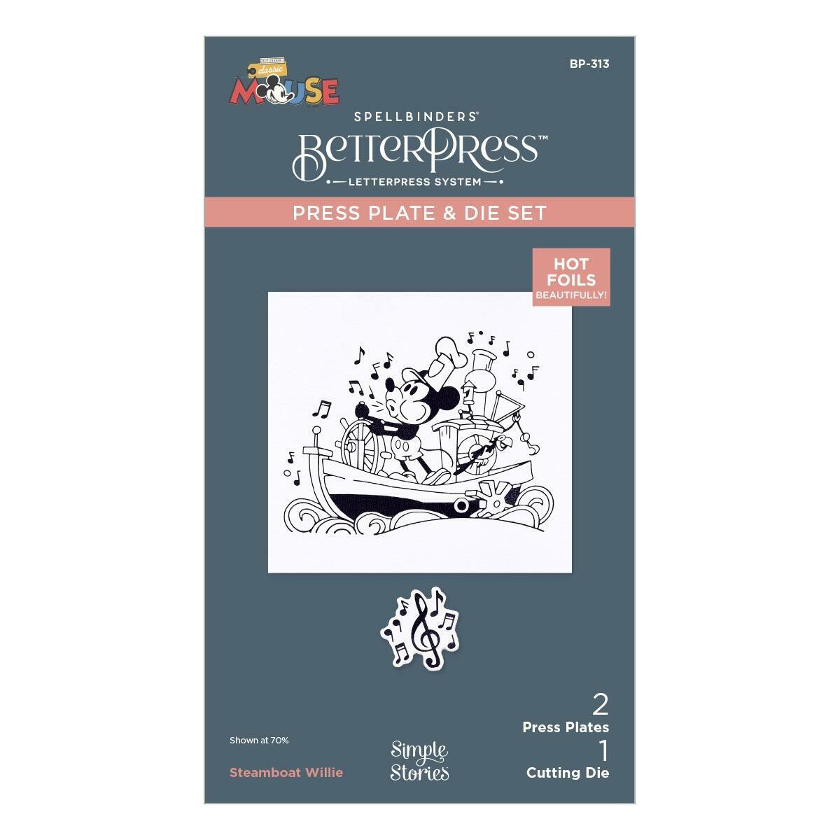 Spellbinders Steamboat Willie Press Plate & Die Set from the Say Cheese Classic Mouse Collection