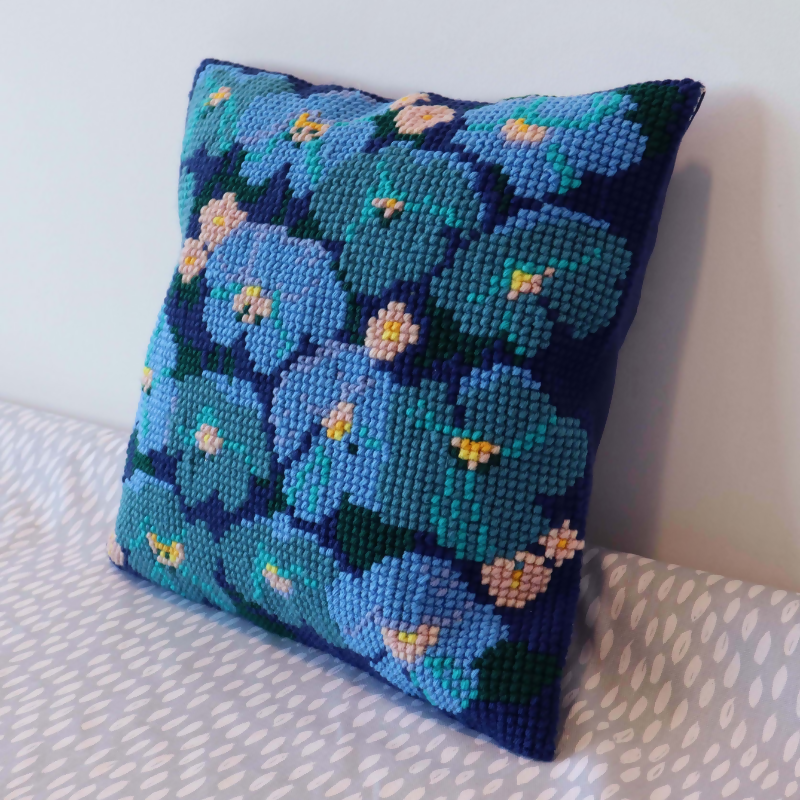Trimits Cushion Modern Floral Cross Stitch Kit completed