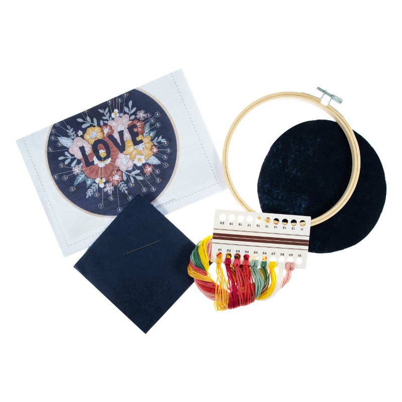 Trimits Love Embroidery Hoop Kit Contents