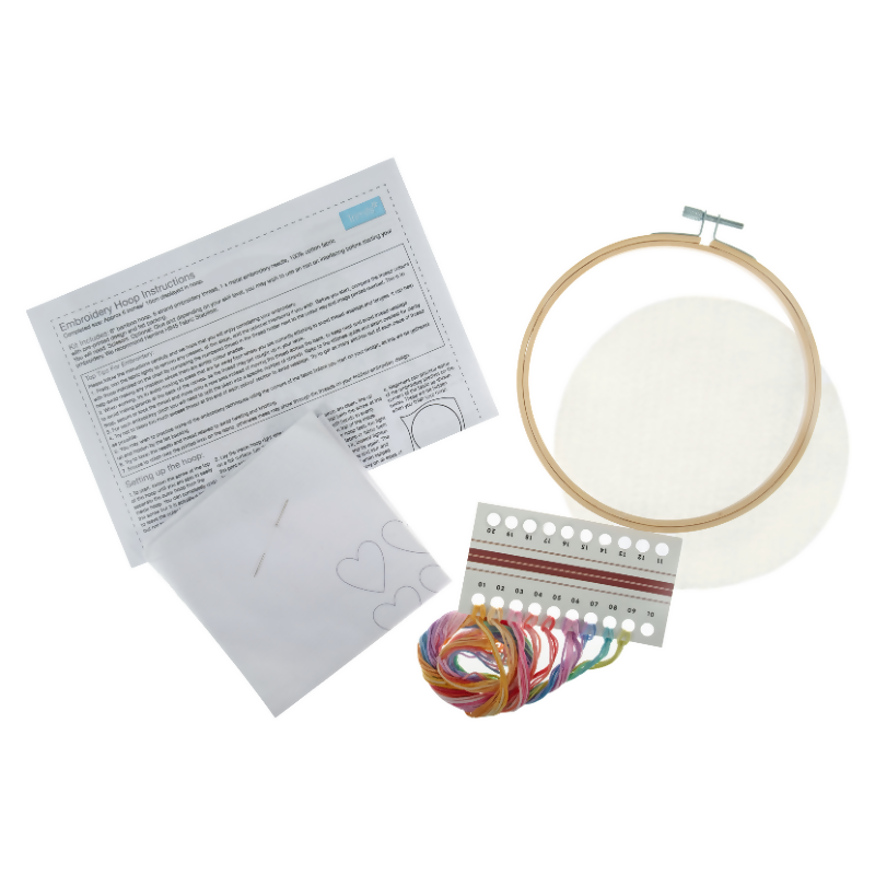 Trimits Ombre Hearts Embroidey Hoop Kit Contents
