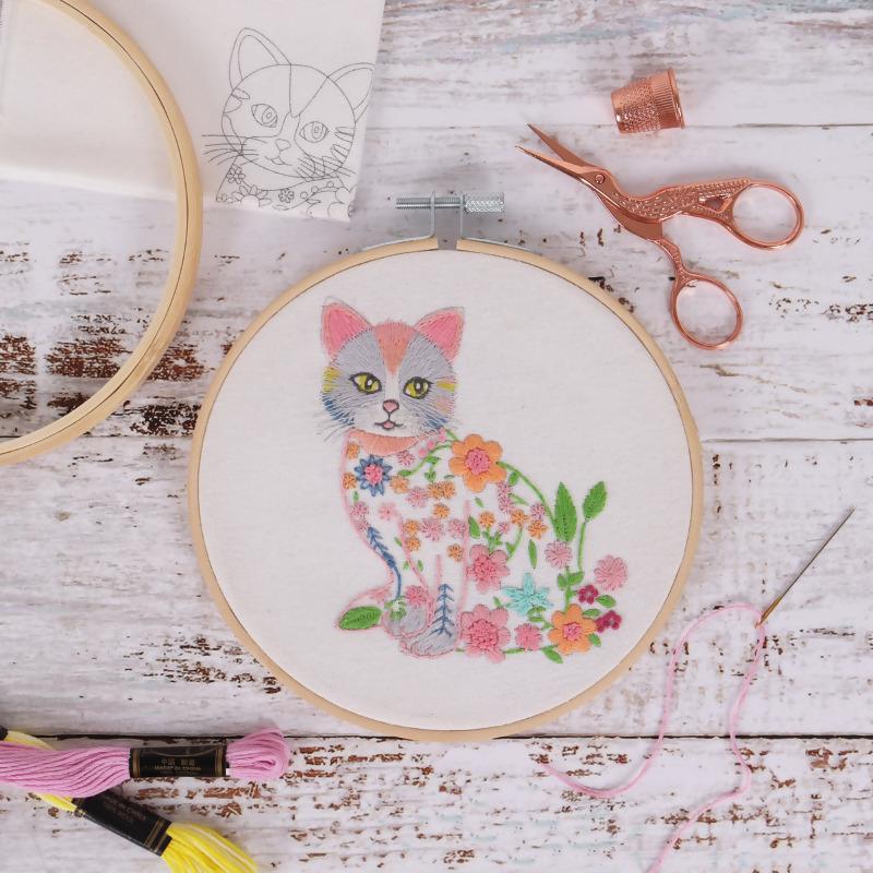 Trimits Ombre Kit Kat Embroidery Hoop Kit Completed