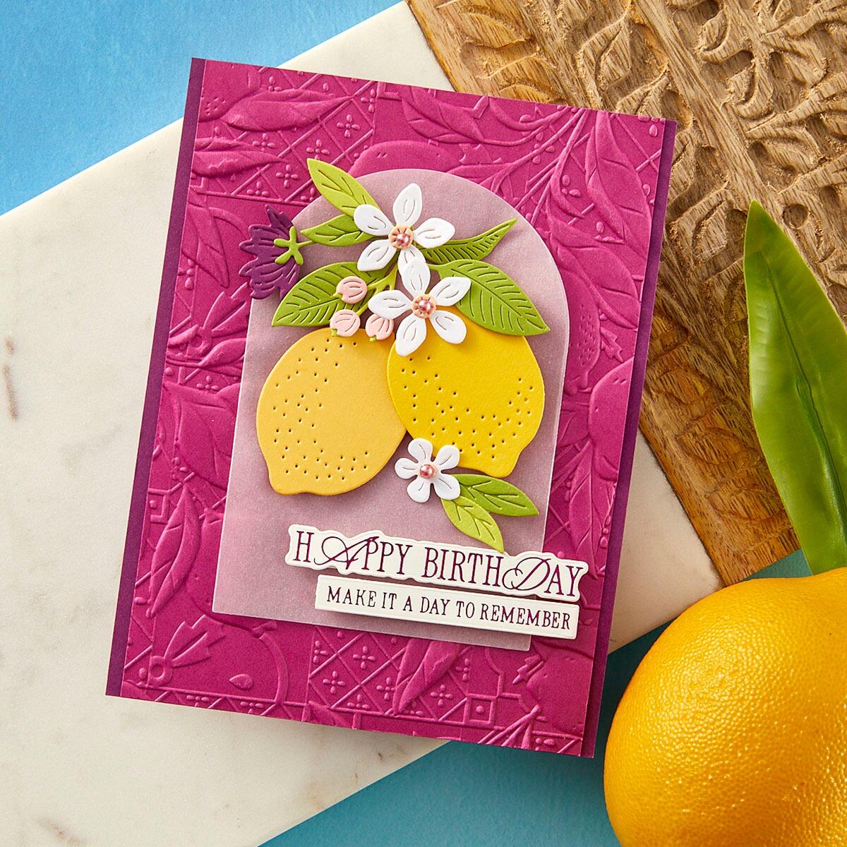 Second finished project of Spellbinders Citrus Spritz Etched Dies from the La Dolce Vita Collection