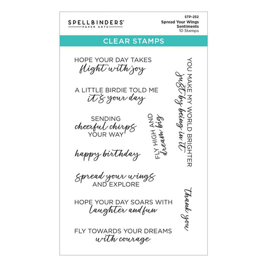 Spellbinders Spread Your Wings Sentiments Clear Stamp Set from the Cheerful Chirps Collection