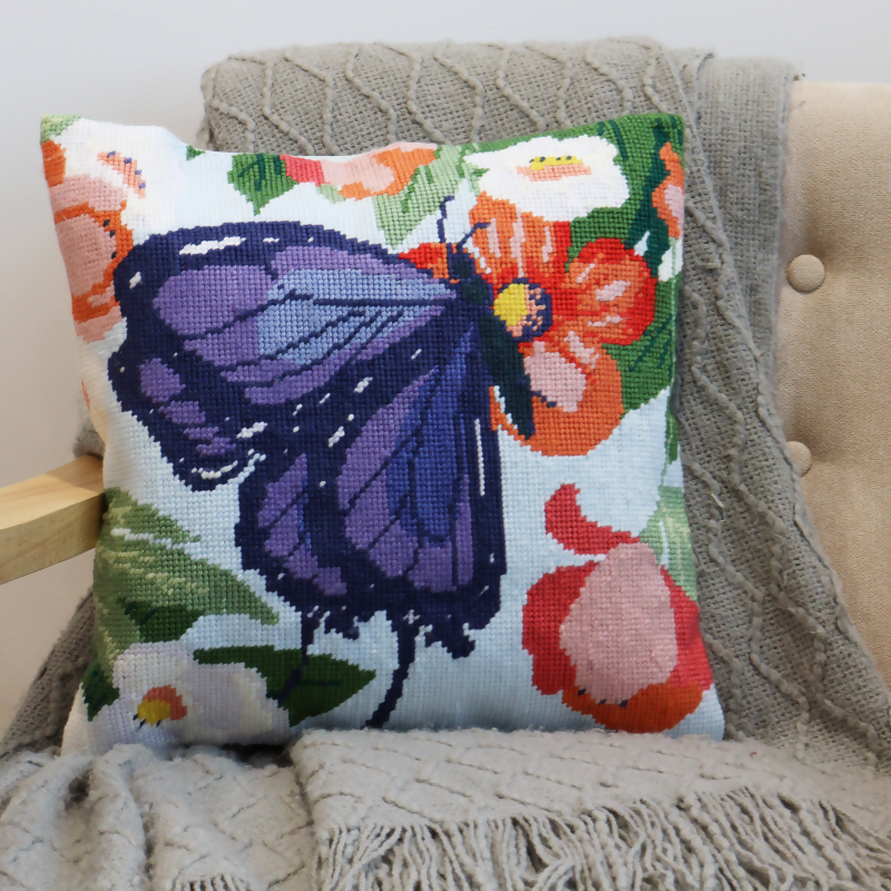 Trimits Butterfly Half Stitch Cushion on a chair