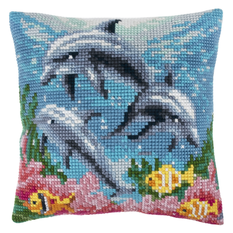 Trimits Cushion Dolphins Cross Stitch Kit Completed