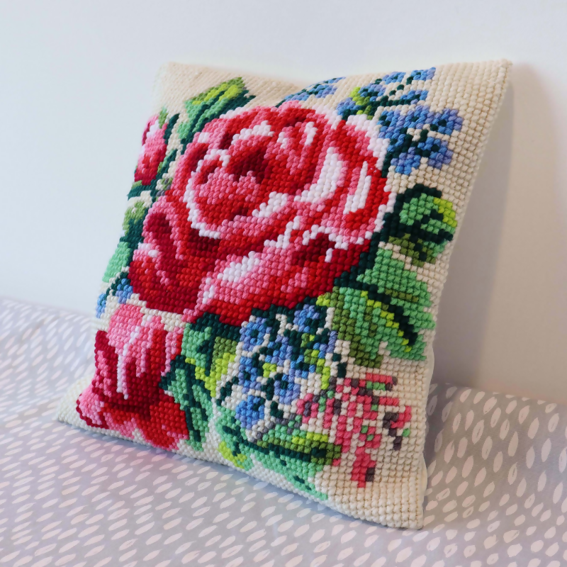 Trimits Cushion Floral Bloom Cross Stitch Kit Completed