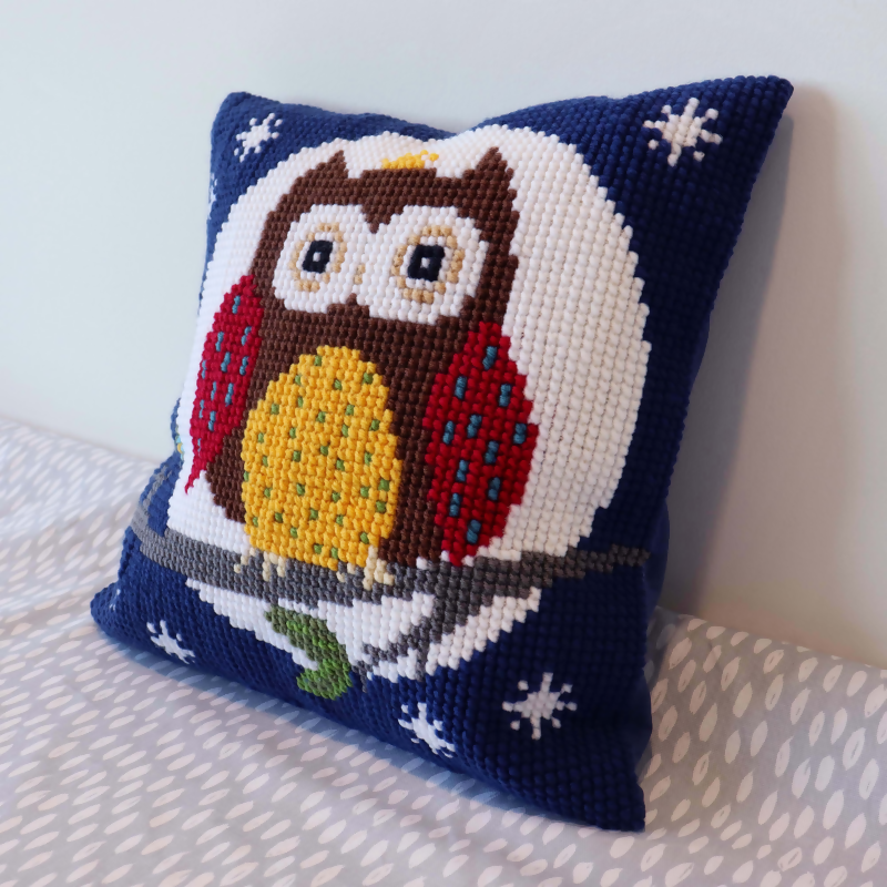 Trimits Cushion Night Owl Cross Stitch Kit Completed