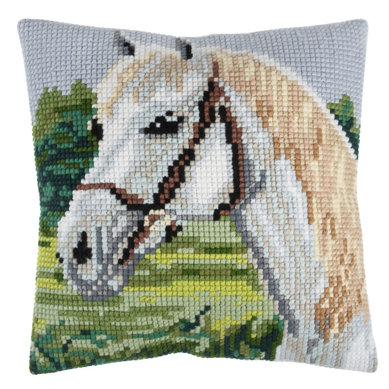 Trimits Cushion White Horse Cross Stitch Kit Completed
