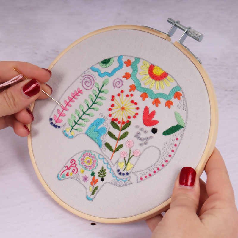 Trimits Elephants Embroidery Hoop Kit Completed