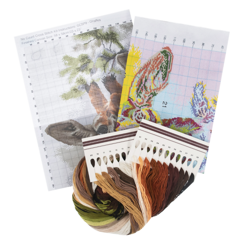 Trimits Extra Large Giraffes Cross Stitch Kit Contents