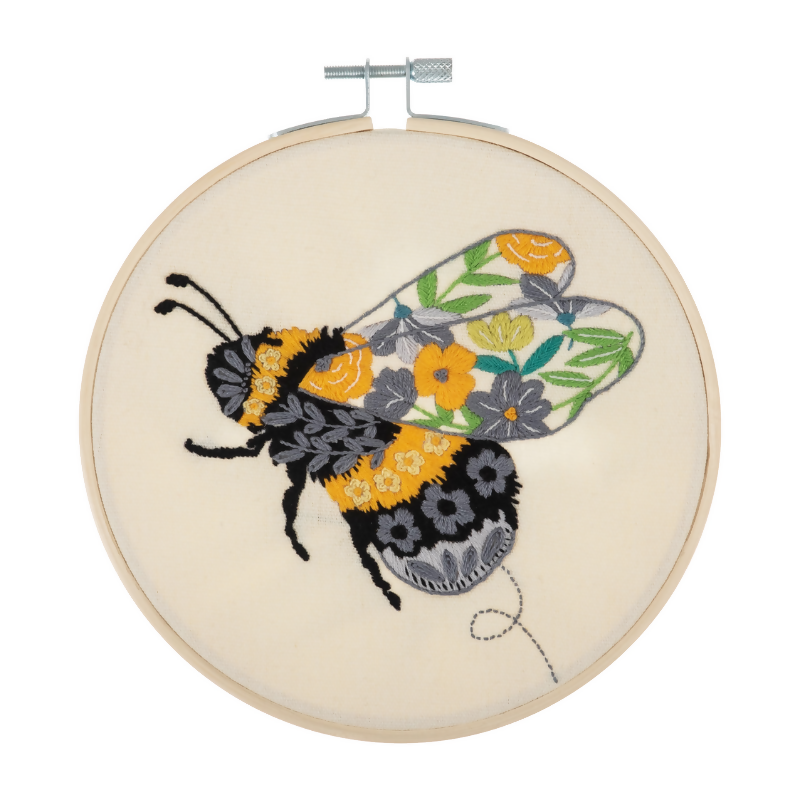 Trimits Floral Bee Embroidery Hoop Kit Completed