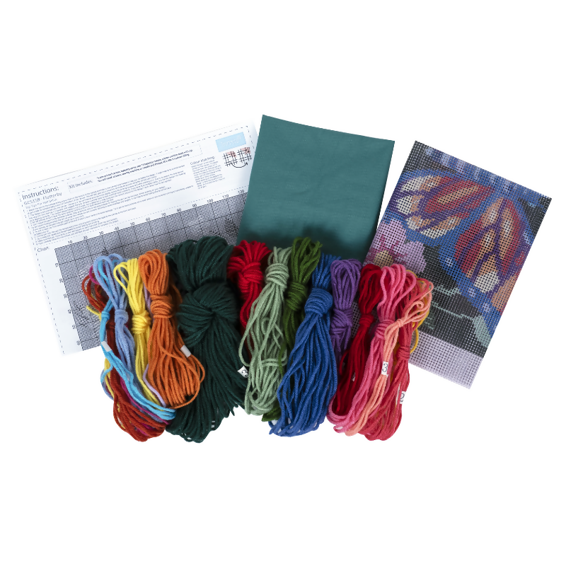Trimits Flutterby Half Stitch Cushion Kit Contents