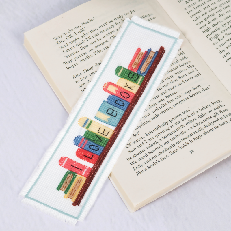 Trimits I Love Books Cross Stitch Bookmark On A Book