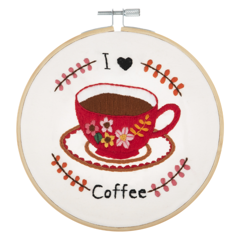 Trimits I Love Coffee Embroidery Hoop Kit Completed