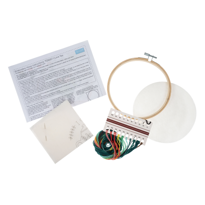 Trimits I Love Tea Embroidery Hoop Kit Contents