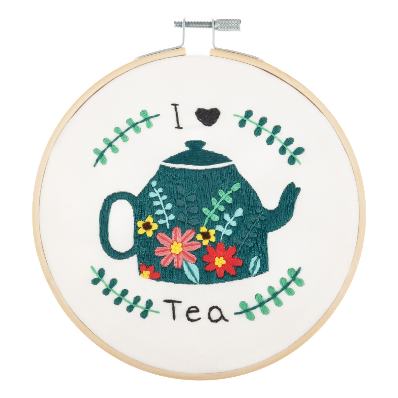 Trimits I Love Tea Embroidery Hoop Kit Completed