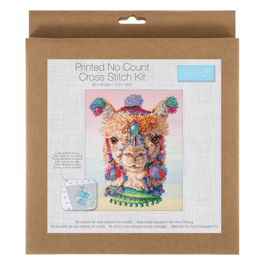 Printed Cross Stitch Kit Large Alpacas