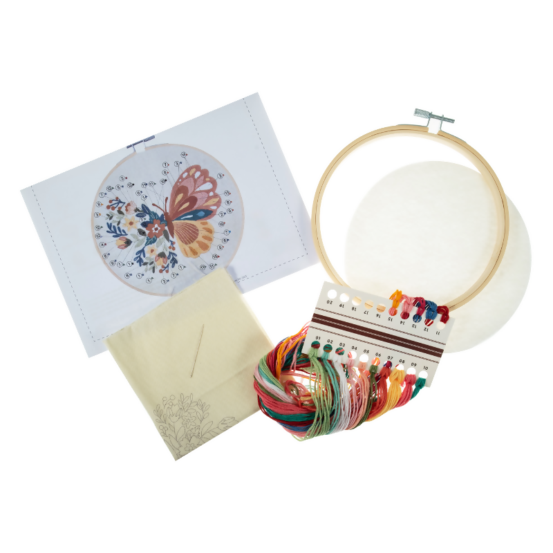 Trimits Ombre Butterfly Embroidery Hoop Kit Contents