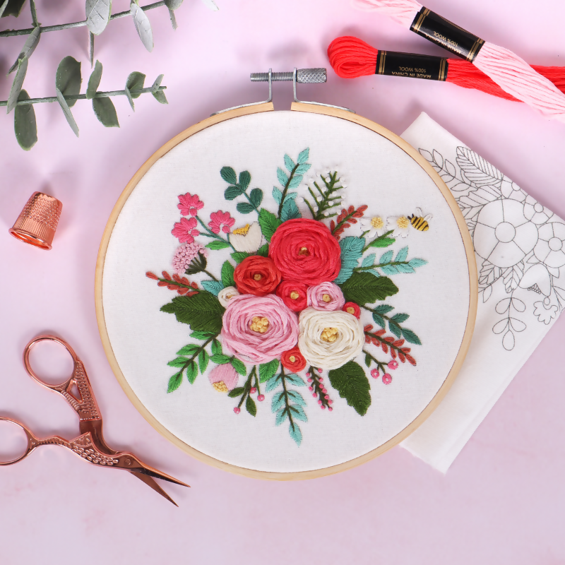 Trimits Rose Embroidery Hoop Kit Finished Results