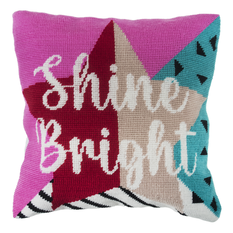 Trimits Shine Bright Half Stitch Cushion Kit Completed