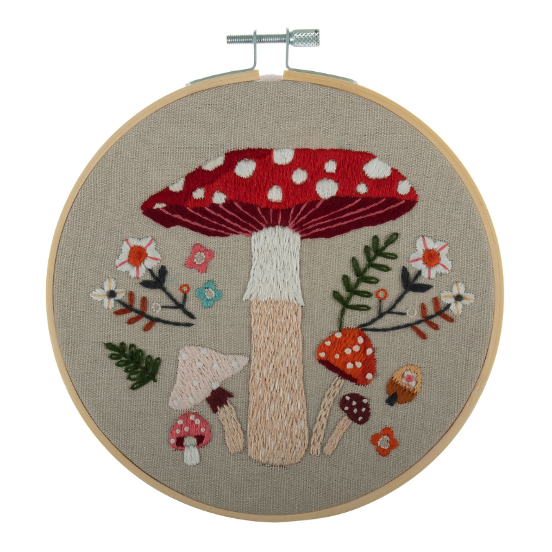 Trimits Toadstool Embroidery Hoop Kit Completed